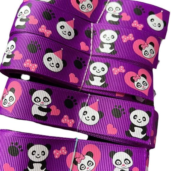Grosgrain Ribbon 7/8” 5 yards NEW panda bear birthday hat paw print heart bow - Picture 1 of 6